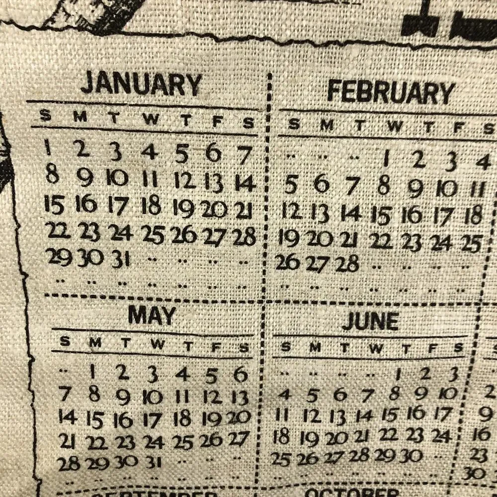 Linen Wall Calendar 1967 Warren Boucher Covered Bridge Red Snowy Winter Scene